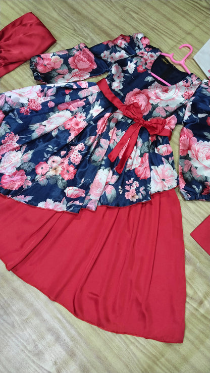 Double Layer Silk Frock , Trouser with Bag
