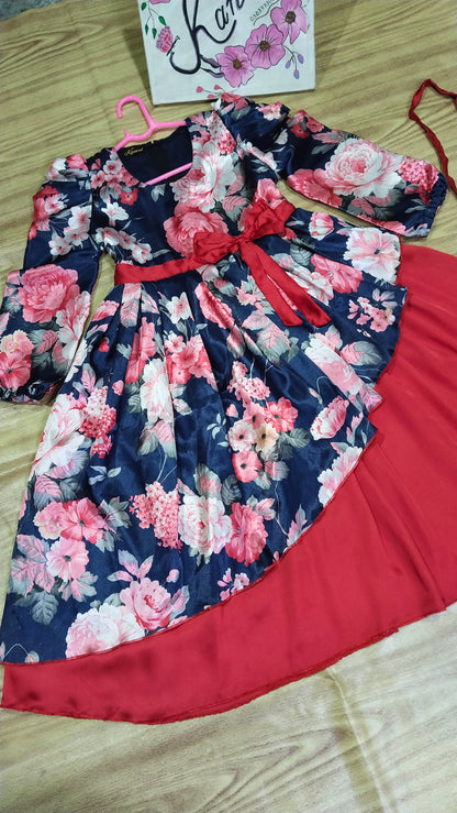 Double Layer Silk Frock , Trouser with Bag