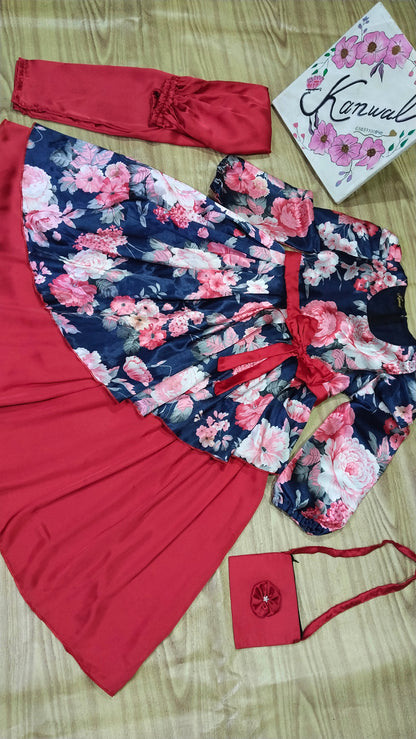 Double Layer Silk Frock , Trouser with Bag