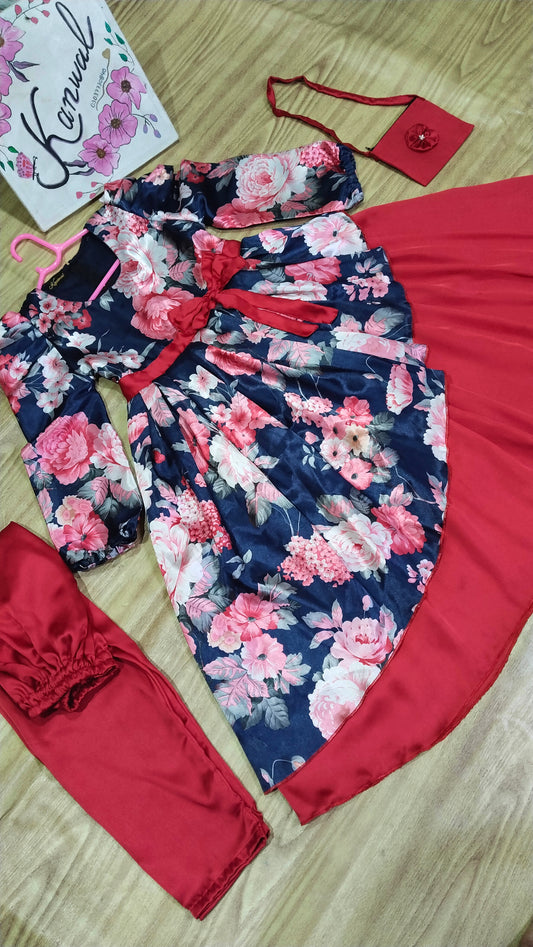Double Layer Silk Frock , Trouser with Bag