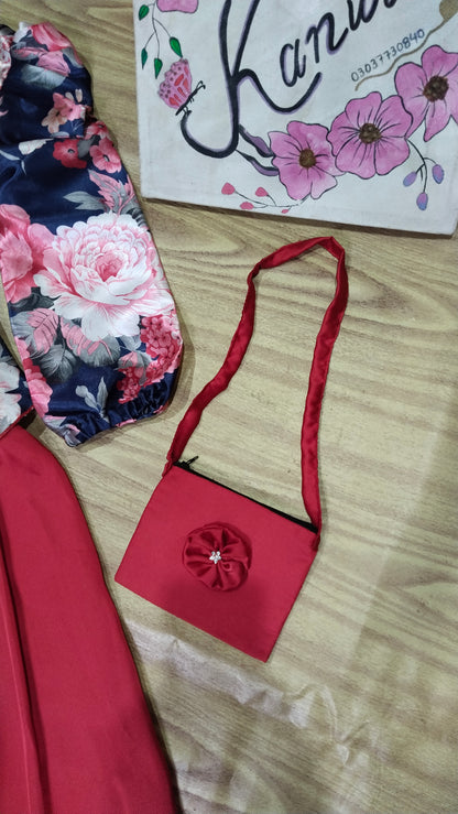 Double Layer Silk Frock , Trouser with Bag
