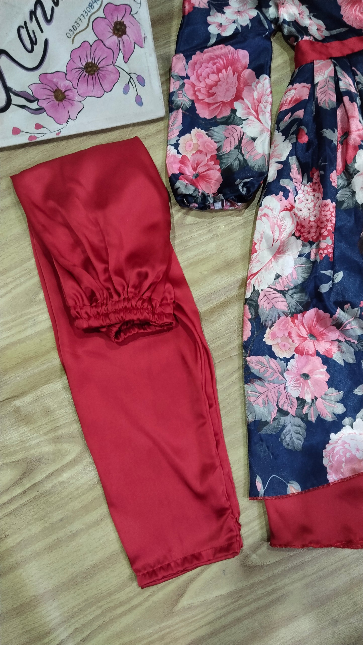 Double Layer Silk Frock , Trouser with Bag